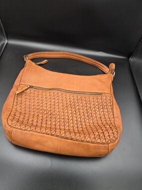 Woven-Front Shoulder Bag in Cognac Tan